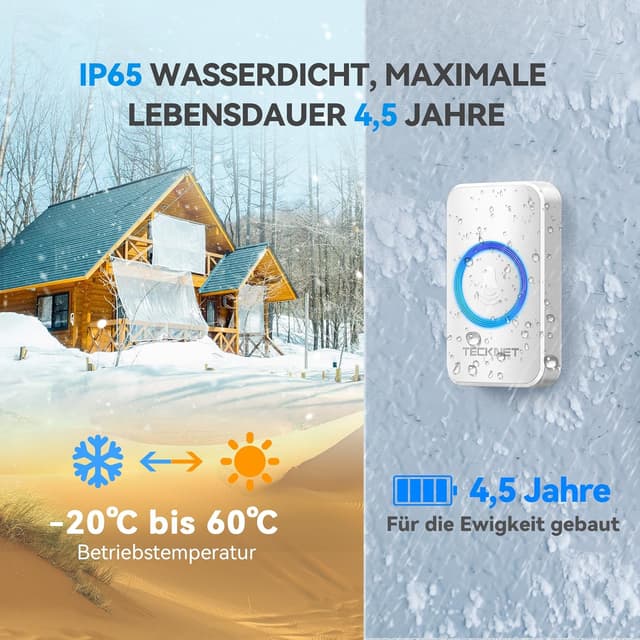 Detalle de TECKNET Funkklingel 400 m Reichweite Set