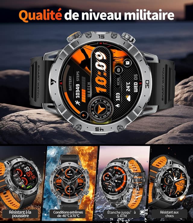 Thumbnail 6 de LIGE Montre connectée homme militaire EF18-Q (1,7") : appels Bluetooth, 110+ modes sport, IP68