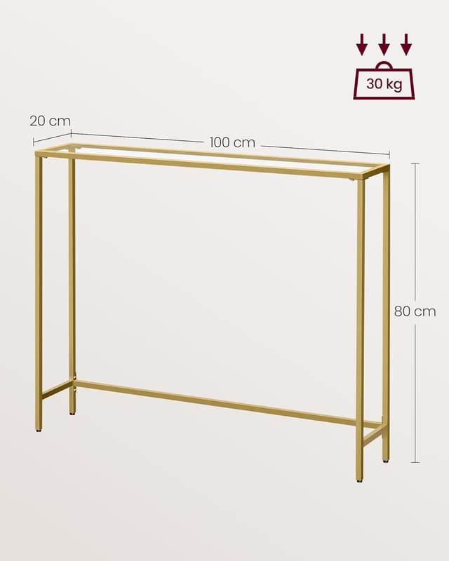Detalle de VASAGLE LGT132A01 consolle da ingresso con piano in vetro temperato oro pallido e trasparente