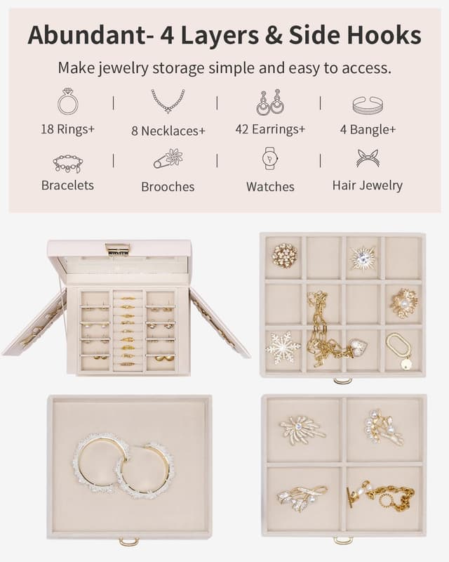 Detalle de Vlando joyero grande 4 niveles beige