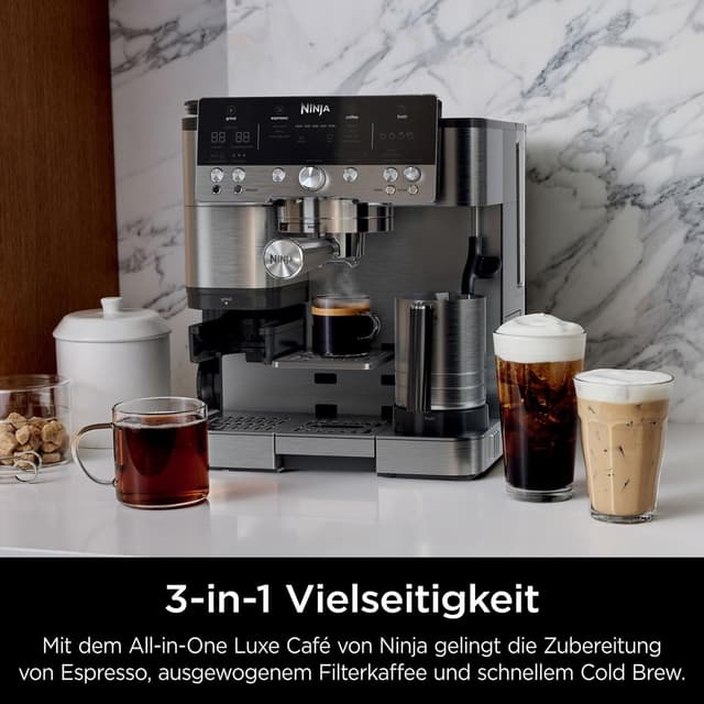 Thumbnail 6 de Ninja Luxe Premier 3-in-1 Kaffeemaschine mit Mahlwerk und Aufschäumer (ES601EU) – Latte, Cappuccino, Cold Brew & Espresso