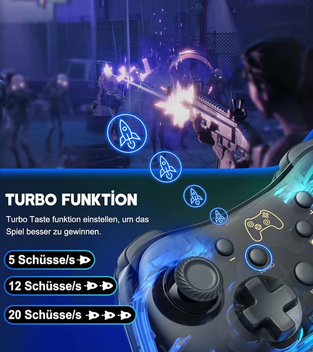 Detalle de Wireless Switch Controller für Switch/Lite/OLED mit Dual-Motor-Vibration, RGB und Turbo