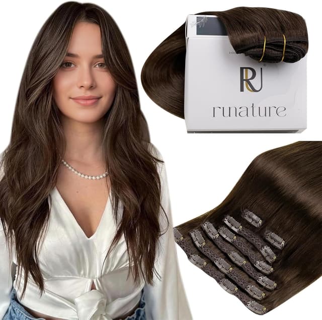 Detalle de RUNATURE Extension à clip cheveux naturels marron #4 – 7 pièces, 30 cm