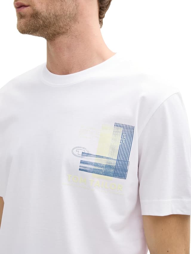 Detalle 2 de TOM TAILOR 1045664 T-Shirt da uomo tinta unita con stampa sul petto