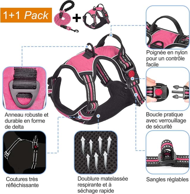 Detalle 2 de haapaw harnais anti-traction pour chien taille moyenne et grande, réglable, tissu Oxford réfléchissant