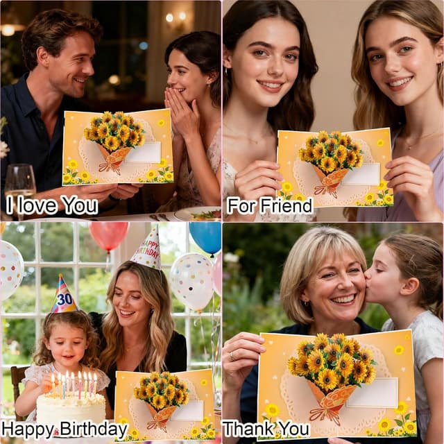 Thumbnail 6 de Joybble 3D Sunflower Pop-Up Birthday Card (with Envelope) for Women