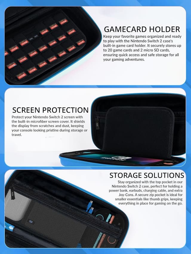 Detalle de Orzly Tragetasche für Nintendo Switch 2 (2025) – Hartschalenetui mit 7,9 Zoll Displayschutz & Zubehöraufbewahrung
