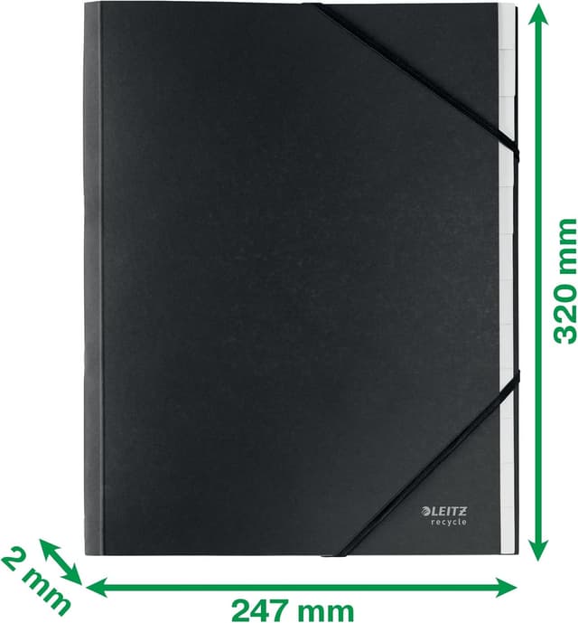 Detalle 2 de Leitz Recycle Libro Monitore in cartone A4 con 12 scomparti e fasce elastiche angolari, nero 39150095