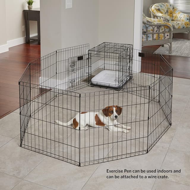 Detalle de MidWest Homes for Pets folding metal dog exercise pen with door (61cm tall) – 1.5m play space, black e-coating