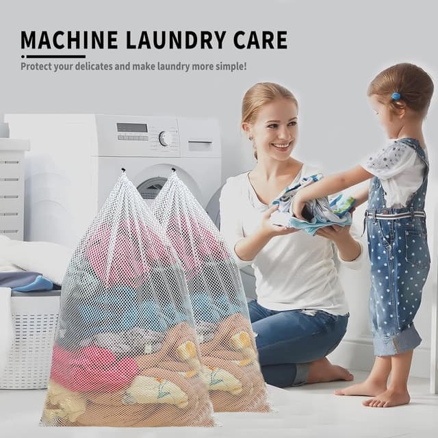 Detalle de 2er-Set Wäschenetz Groß (90 x 110 cm, XXXL) mit Kordelstopper – für Waschmaschine, Schutz & Sortieren