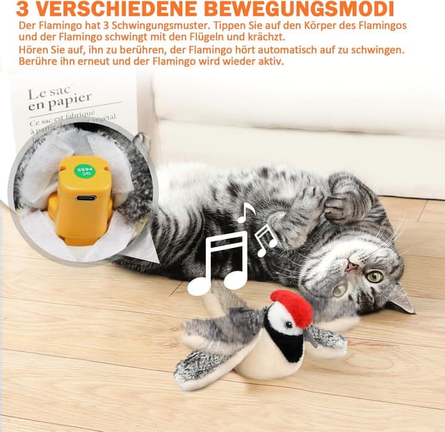 Detalle de Nepfaivy Elektrisches Katzenspielzeug Vogel