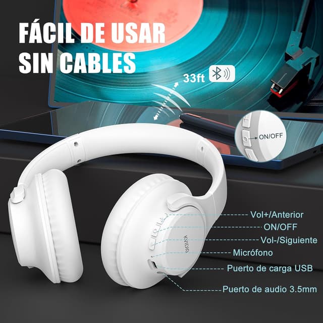 Detalle de KVIDIO Auriculares Bluetooth Inalámbricos, 65 Horas, Micrófono