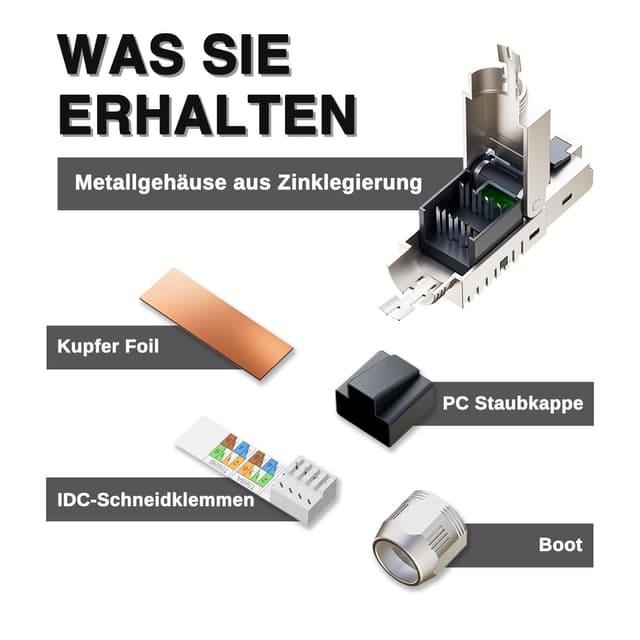 Detalle de FGB 10 Gbps RJ45 CAT7 Netzwerkstecker (LSA) geschirmt, werkzeuglos – 4 Stück