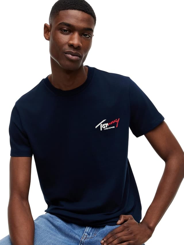 Detalle de Tommy Jeans Tjm Slim Sign Chest T-SHIRT uomo a maniche corte