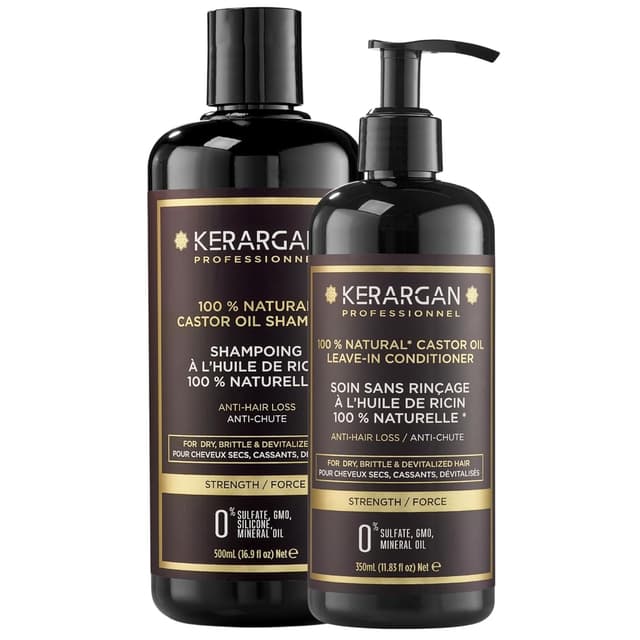 Detalle de KERARGAN Duo Anti-Haarausfall Shampoo & Leave-in Pflege mit Rizinusöl – 500 ml + 350 ml