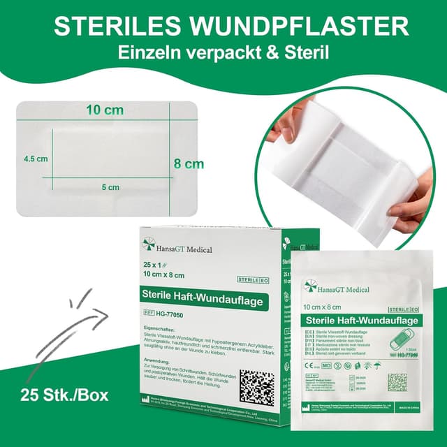 Detalle de HansaGT Medical Wundpflaster 7 x 5 cm sensitiv & hypoallergen, selbstklebend, steril (50 Stück) – für kleine Schnittwunden
