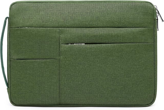 Detalle de HYZUO Laptophülle 17–17,3 Zoll (45 x 34 x 3 cm) mit 3 Fronttaschen, Grasgrün
