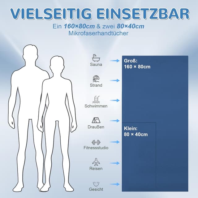 Thumbnail 3 de Fosdaling Mikrofaser Handtuch 3er Set 160×80cm