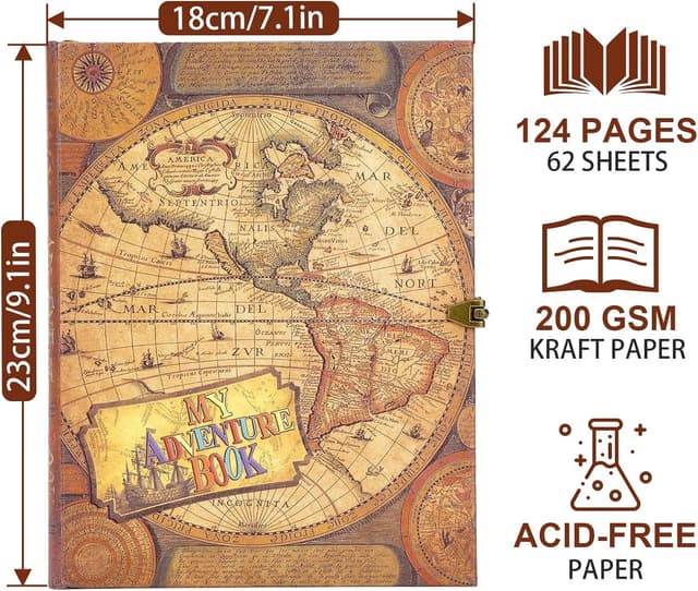 Detalle 2 de My Adventure Book Scrapbook – Álbum Retro para Viajes y Recuerdos 📖