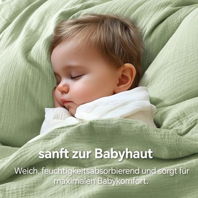 Detalle de BEDELITE Musselin-Bettwäsche 135x200 aus Baumwolle (2-teilig, Reißverschluss) in Hellgrün