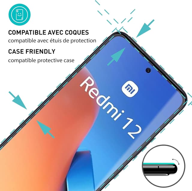 Detalle de smartect Verre Trempé pour Xiaomi Redmi 12 4G / 5G (lot de 3, Clear) — protection écran anti-rayures 9H