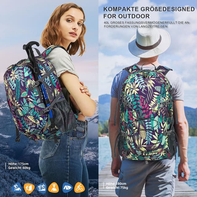 Detalle de BECOJADDE Wanderrucksack (faltbar) mit 40 l Nassfach – ultraleicht, wasserdicht, für Wandern & Reisen