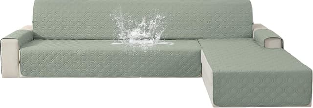 Detalle de YSTELLAA Impermeabile copridivano 3 posti con penisola reversibile (destra/sinistra) antiscivolo e antigraffio, verde chiaro