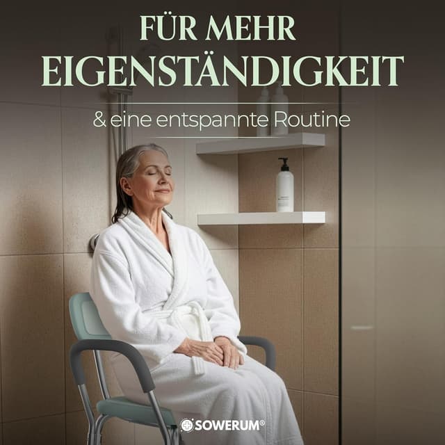 Detalle de Duschstuhl für Senioren mit Rückenlehne und Armlehnen (bis 150 kg) – rutschfest mit Antirutschmatte