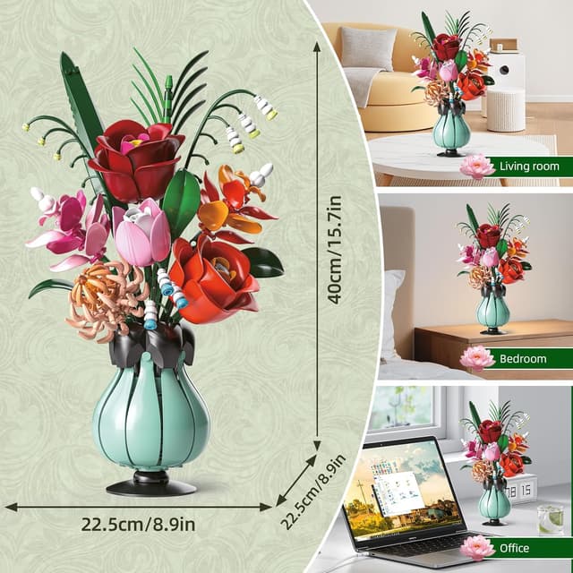 Detalle de Ensemble de blocs de construction pour bouquet botanique avec vase kiothdre