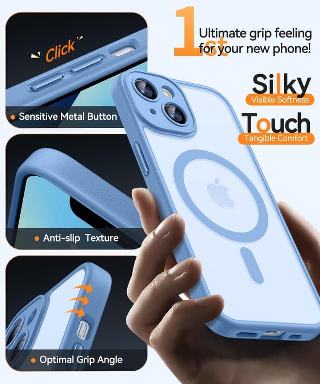 Detalle 2 de CANSHN Magnetic iPhone 13 Case (6.1") with full camera protection, MagSafe compatibility and matte translucent finish – Light Blue