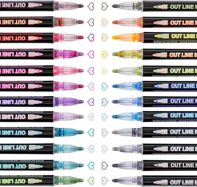 Detalle 2 de TOVIKI 24 colori penne glitterate doppia linea: effetto metallizzato e glitter, regalo per bambine 4-12 anni