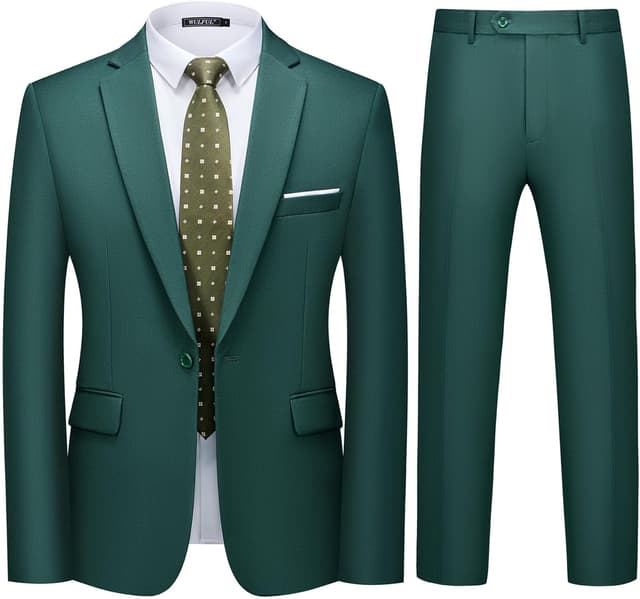 Detalle de WULFUL Men’s Slim Fit 2-Piece Suit Set (One-Button Blazer + Pants) for Party, Wedding & Business