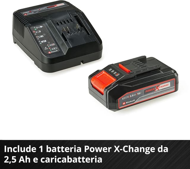 Detalle de Einhell TC-JS 18/70 Li Power X-Change: seghetto alternativo a batteria 18 V, 70 mm (1 pz 2,5 Ah + caricabatterie)