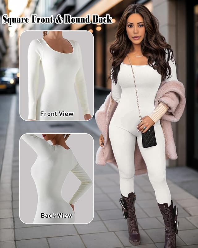 Detalle de Merlvida Sport-Jumpsuit für Damen mit langem Arm: nahtloser, figurformender Einteiler