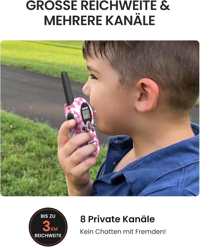Detalle 2 de FOREDOM Kinder-Walkie-Talkies 2er-Set (3–12 Jahre) mit 8 Kanälen, LCD-Display & 3 km Reichweite
