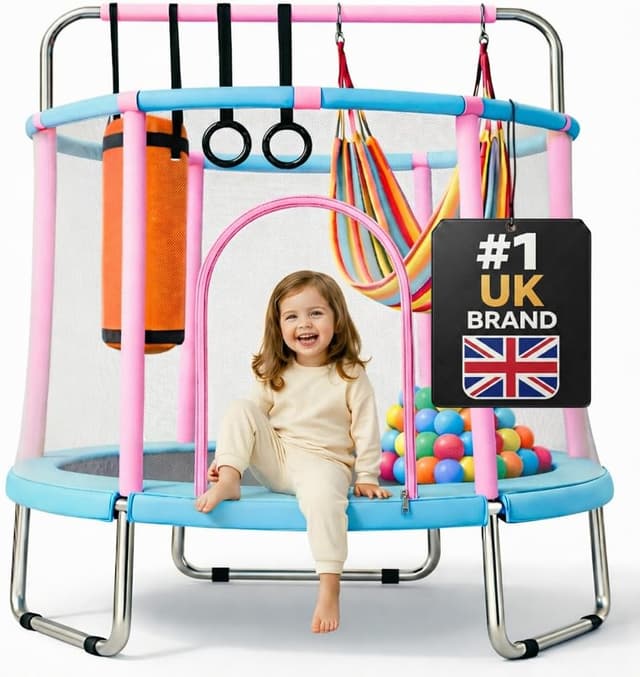 Detalle de Happin® 55” Toddler Trampoline with Safety Enclosure Net (Ages 1-6) – Indoor & Outdoor Kids Rebounder