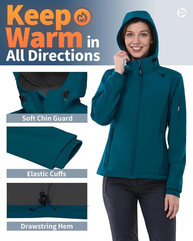 Detalle de Outdoor Ventures Damen Softshelljacke wasserdicht & atmungsaktiv mit Kapuze – Übergangs- und Wetterschutzjacke