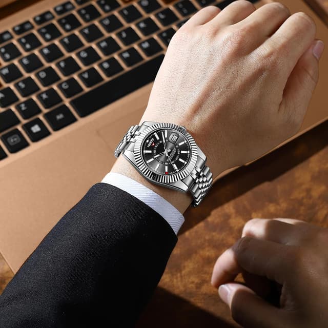 Thumbnail 6 de NIBOSI Orologio da polso da uomo stile business dress analogico al quarzo con datario e cinturino in acciaio inox