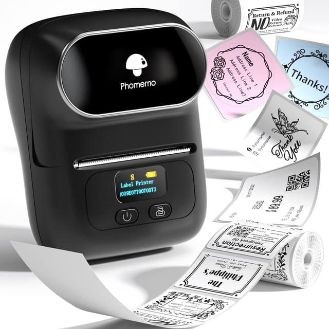 Detalle de Phomemo M110 Bluetooth-Etikettendrucker (Thermo) – tragbarer Label Printer für Barcode & Aufkleber, schwarz