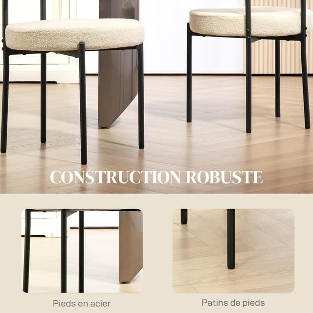 Detalle de HOMCOM lot de 2 chaises de salle à manger beige rembourrées dossier et pieds acier noir
