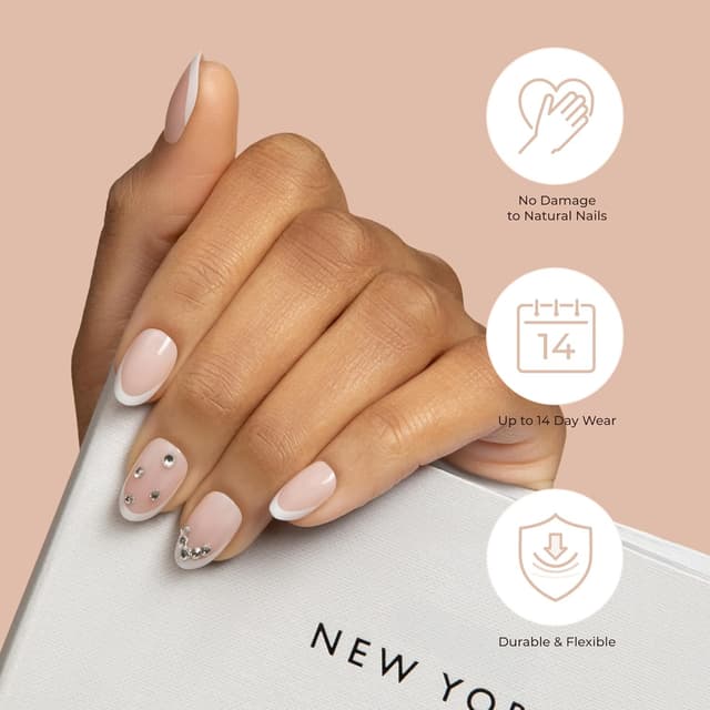 Detalle de KISS Classy Premium Press On Nägel „Sophisticated“ – silbern schimmernde French Nägel in extra-langer Mandel-Coffin Form (30 Stück)