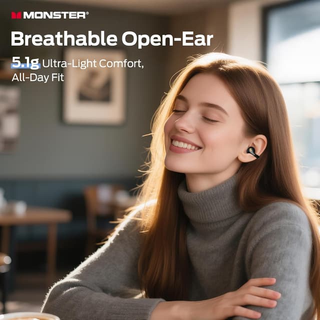 Thumbnail 6 de Monster AC225 Open Ear Earbuds with Bluetooth 6.0, ENC Mic, 36H Playtime, IPX6 (Black)