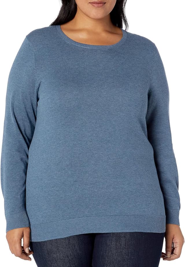 Detalle de Leichter Damen-Pullover mit Rundhalsausschnitt von Amazon Essentials (langarm, bequeme enge Passform)