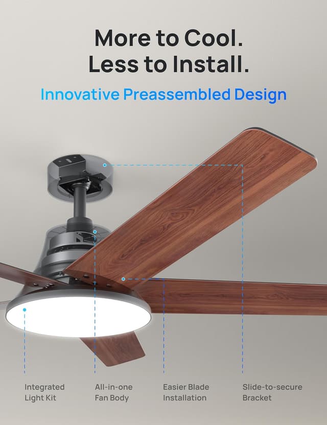 Thumbnail 6 de DREO 52-Inch Ceiling Fan with Lights (6 Speeds, Dimmable LED, Remote, 8H Timer)