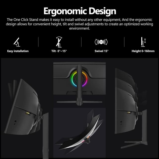 Thumbnail 6 de Gawfolk 49 Inch Dual QHD Curved Gaming Monitor (120Hz, 5120x1440, 1500R, Height Adjustable Stand)