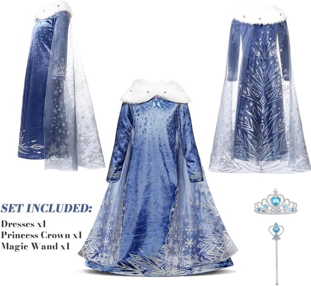 Detalle 1 de URAQT Vestito Principessa con mantello, corona e scettro per bambina (fantasia in velluto)