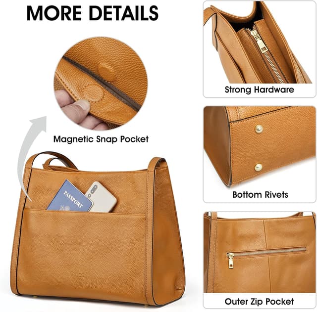 Detalle 1 de Kattee Soft Genuine Leather Tote Bag for Women – Hobo Shoulder Purse Handbag for Work, Travel & Shopping