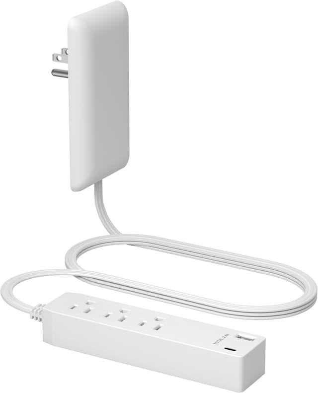 Detalle de LIDER Outlet Extender with 3 Receptacles and USB (Type-A + Type-C) – Ultra-Thin Wall Plate Plug with 3ft Cord, 12W, White