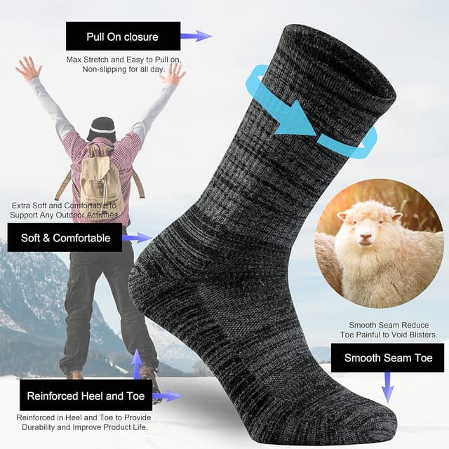 Detalle de Ortis Men’s Extra-Fine Merino Wool Cushioned Crew Socks (Light Moisture Control) for Hiking & Outdoor Work
