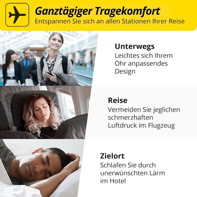 Detalle de Alpine FlyFit Gehörschutz-Ohrstöpsel für Flugzeuge – Druckausgleich, weiche Filter, wiederverwendbar